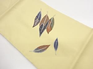 葉に斜線・格子・点模様刺繍名古屋帯